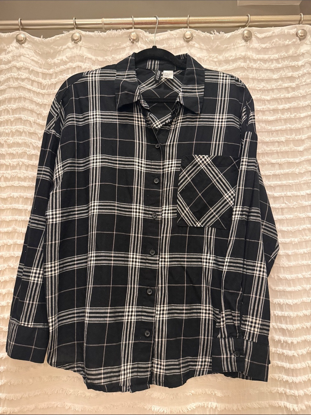 Black & White Plaid Button-Up Cotton Shirt
